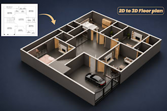 create 3d floor plan, 2d to 3d floor plan rendering