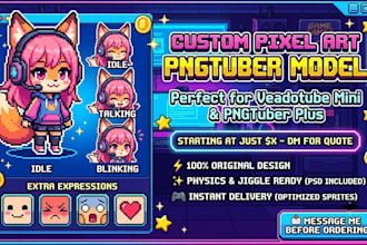 draw custom pngtuber model in retro pixel art for veadutube mini,pngtuber plus