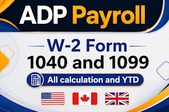 create adp payroll, stubs, payslips, w2, 1099, and 1040 tax return