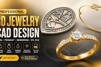 do 3d jewelry cad design, ring, pendant jewelry rendering, 3d jewelry stl file