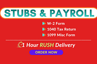 prepare stubs, form w2 and form w3, 1099 and 1040