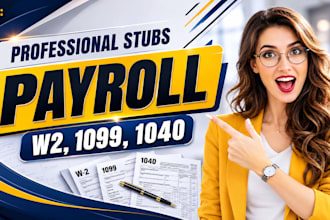 prepare stubs, payroll reports, form w2, w3 and form 1099