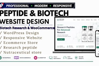 peptide website, biotech research peptide store, wordpress woocommerce webshop
