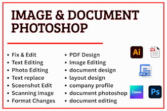 do high quality documents photoshop, image editing, text replace, text edit
