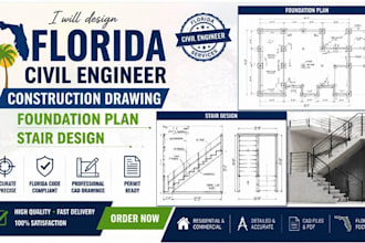 design florida civil engineer construction drawing, foundation plan stair design
