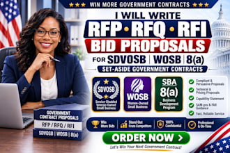 write rfp rfq rfi bid proposals for sdvosb wosb and 8a set aside contracts