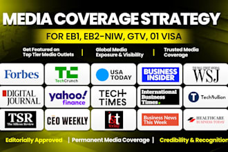 create a media coverage strategy for eb1a, eb2 niw, gtv professionals