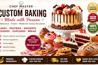 bake custom cakes, pastries, desserts, cookies and artisan bread for any event
