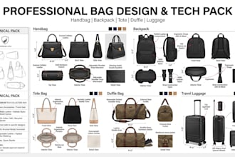 create bag design, bag tech pack of handbag duffle bag backpack tote bag luggage