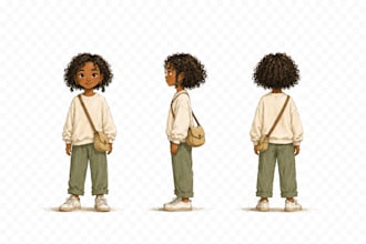 illustration character turnaround sheet, expressions and pose reference