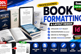 formatting designing of book, report, cover page, pdf, print book, ebook