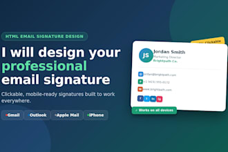 design clickable html email signature for gmail, outlook, apple mail