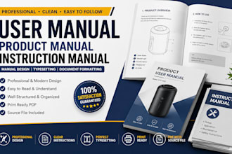 create a user guide, product manual, instruction manual for your product