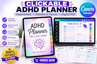 create clickable hyperlink adhd planner in canva