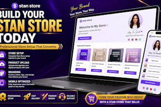 setup stan store, etsy seo listing, payhip,gumroad, beacons ai,tiktok shop