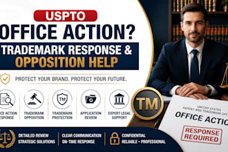 respond to uspto trademark office actions and handle trademark opposition matter