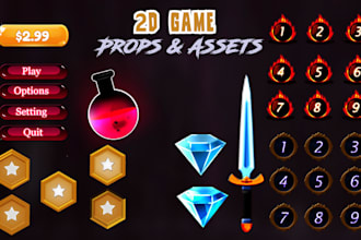 design stylized  2d game art, game UI, 2d game assets, props, icons,ui UX kits