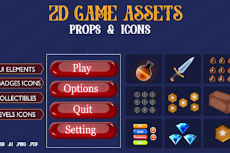 design stylized  2d game art, game UI, 2d game assets, props, icons,ui UX kits