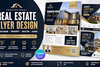 design real estate flyer, open house, realtor canva property flyer design