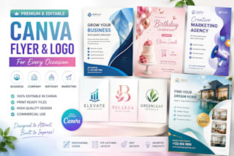 design editable canva flyer, logo for business, birthday, company,and marketing