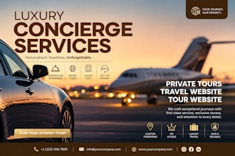 set luxury concierge ads for private tour company, travel website, tour website