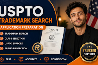 conduct uspto trademark search and prepare trademark application