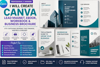 create canva lead magnet, ebook, workbook and business brochure