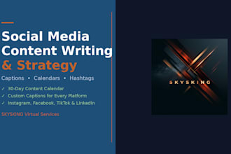 social media content writing monthly calendar and captions for your business