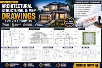 create architectural, structural and mep drawings for city permits