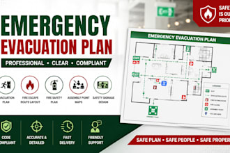 design emergency evacuation plan, fire escape route and fire safety layout