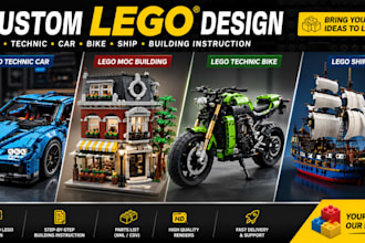 design 3d lego moc, lego technic model, car, bike, ship and building instruction