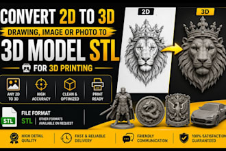 convert 2d drawing, image or photo to 3d model stl for 3d printing