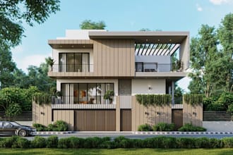 renovate private villa house, concrete house exterior, render front elevation