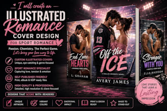 design an illustrated romance cover design for sport romance