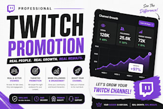 organically promote your twitch channel for real viewers, affiliate, and growth