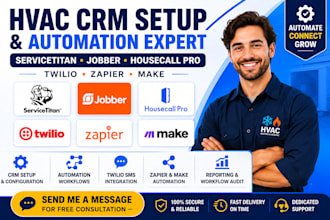 servicetitan jobber housecall pro hvac CRM setup automation twilio zapier make