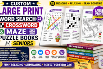 create custom large print word search, maze, crossword puzzle books for seniors