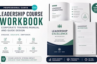 design canva leadership course workbook, corporate training manual and guide