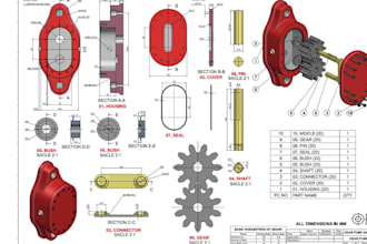create 2d technical drawing, engineering drawing line drawing, adobe illustrator