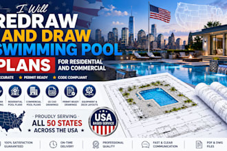 redraw and draw swimming pool plans for residential and commercial in USA