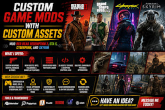 mod red dead redemption 2, gta 5, cyberpunk 2077, and skyrim with custom assets