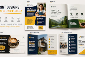 design urgent flyer, booklet, postcard, bifold and trifold brochure design