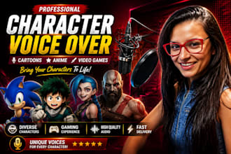 record professional character voice over for cartoons, anime and video games