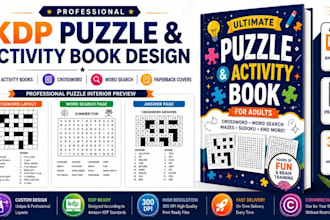 make word search, cryptogram, sudoku, crossword, puzzle activity book for KDP