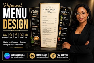 design customer restaurant menu, menu board and food flyer for your business