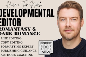 developmental edit dark romance manuscript, romantasy book editor