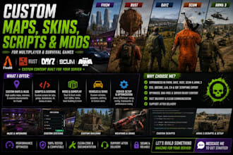 fivem, rust, dayz, scum, and arma 3 custom maps, skins, scripts, mods