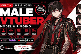 create and rig custom male vtuber live 2d model vtuber commission for streaming