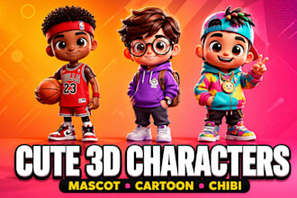create cute 3d characters, mascot, cartoon, animals, modeling and chibi
