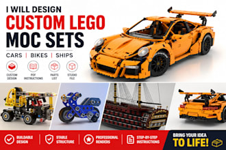 design custom lego moc technic cars, bikes, ships trucks with build instructions